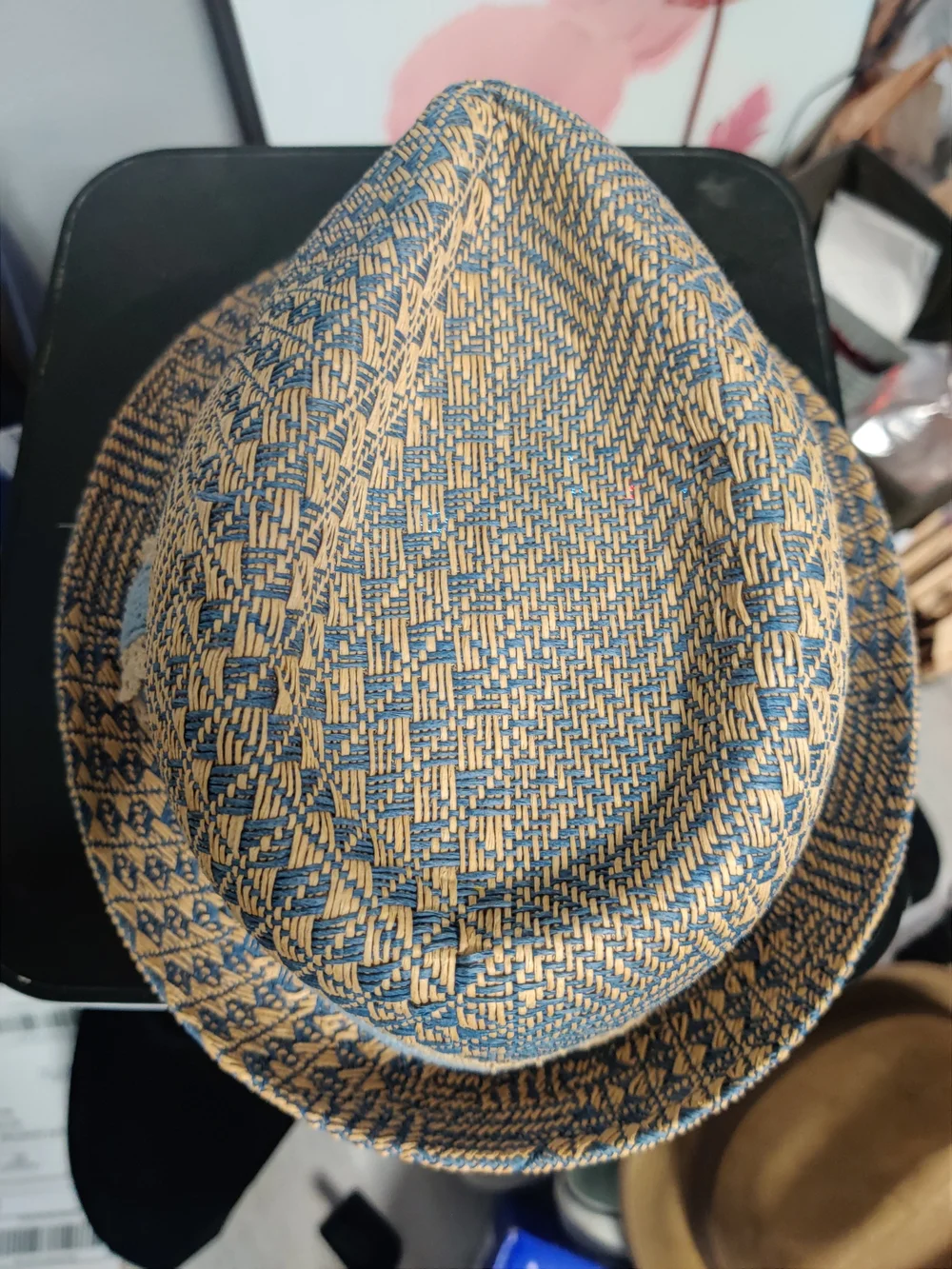 & Other Stories Blue and Tan Woven Straw Trilby Hat